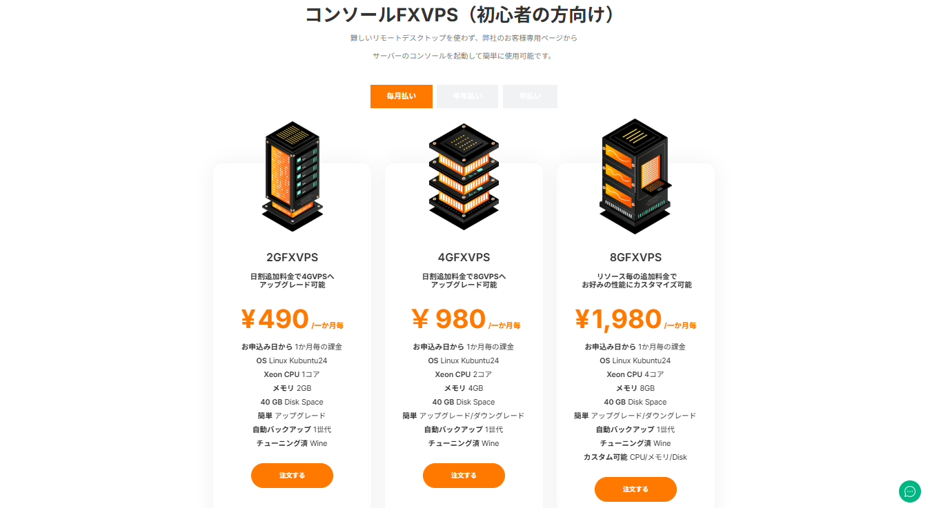 VPS購入画面の表示例 1