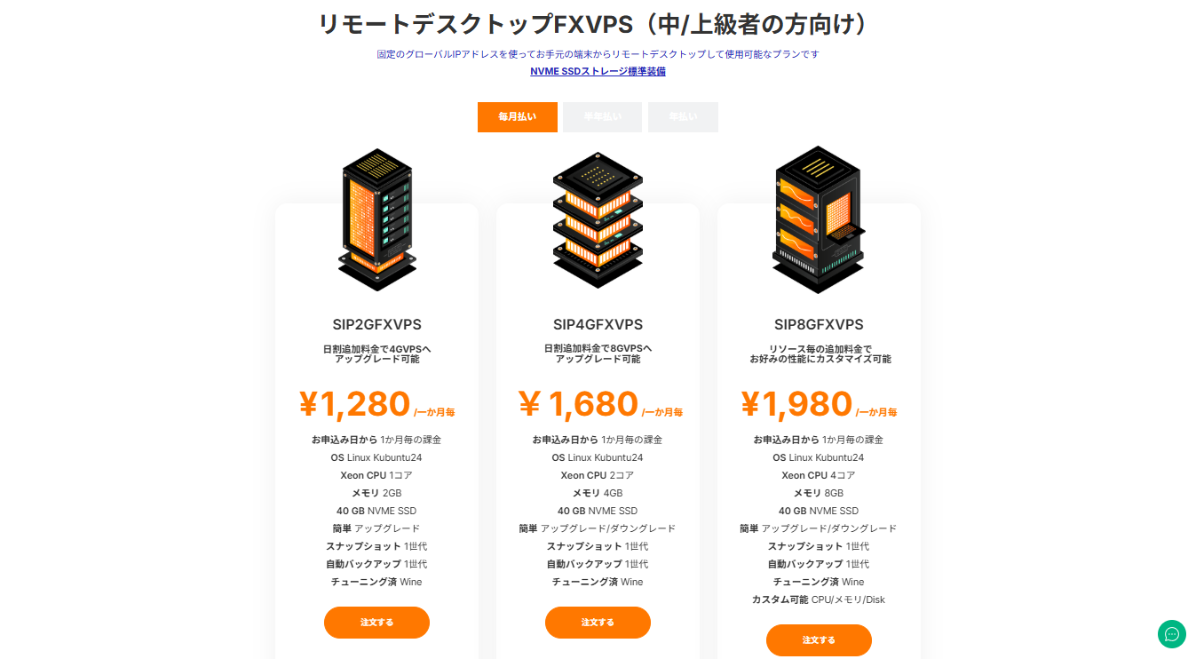 VPS購入画面の表示例 2